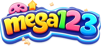 Logo mega123 berwarna biru es